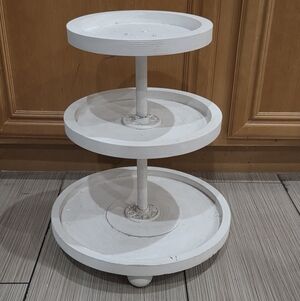 Whitewash Farmhouse Wooden Three Tier Tiered Tray Stand